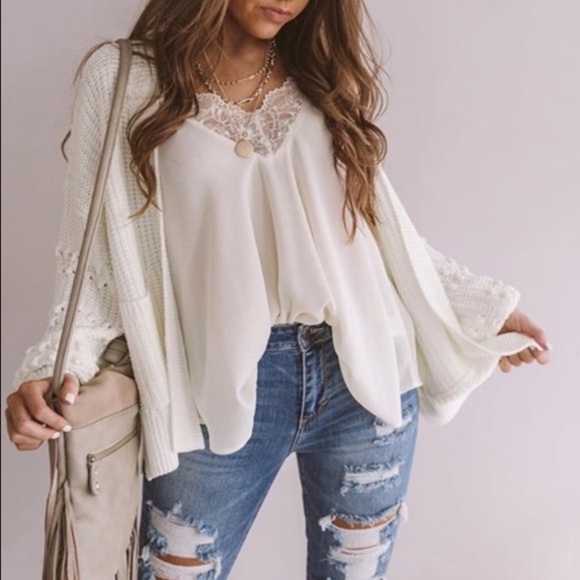 New White Lace Boho Top - Picture 2 of 6